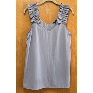 Staccato Womens Ruffle Sleeve Textured Tank Top Lightweight Steel Gray Sz M NWT‎